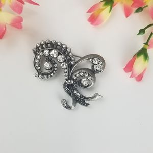 Floral Swirl Pin Brooch Silver Sparkly fancy pendant